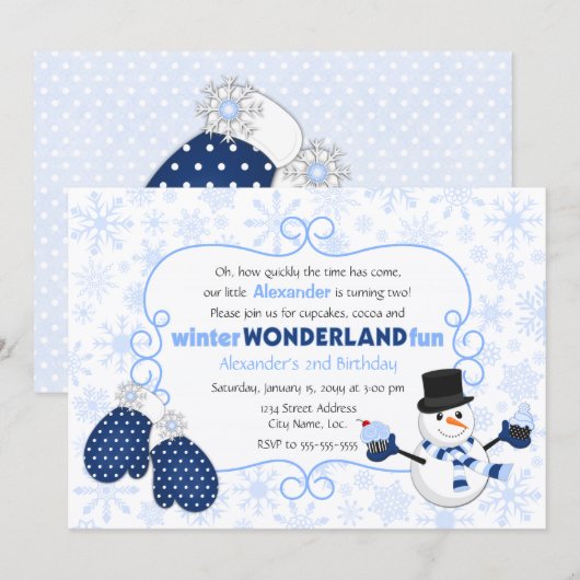 Winter Wonderland Snowman Geburtstag Einladung (Vorne/Hinten)
