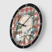 Winter Wonderland Snowman Kariert Große Wanduhr (Winkel)