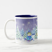 Winter Wonderland Snowman Pine Trees Kaffee Cup Zweifarbige Tasse (Links)
