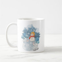 Winter Wonderland Snowman & Rabbits Tasse