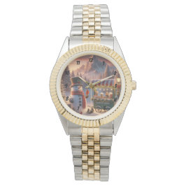 Winter Wonderland Snowman's Hot Chocolate Cart Armbanduhr