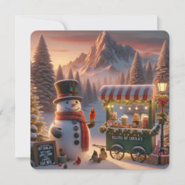 Winter Wonderland Snowman's Hot Chocolate Cart Feiertagskarte