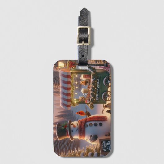 Winter Wonderland Snowman's Hot Chocolate Cart Gepäckanhänger (Vorderseite Vertikal)