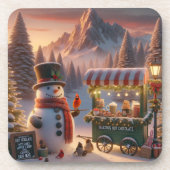 Winter Wonderland Snowman's Hot Chocolate Cart Getränkeuntersetzer (Vorderseite)