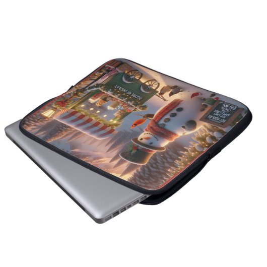 Winter Wonderland Snowman's Hot Chocolate Cart Laptopschutzhülle (Vorne Knopf)