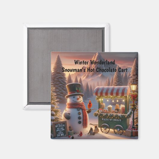Winter Wonderland Snowman's Hot Chocolate Cart Magnet (Vorderseite/Rückseite)
