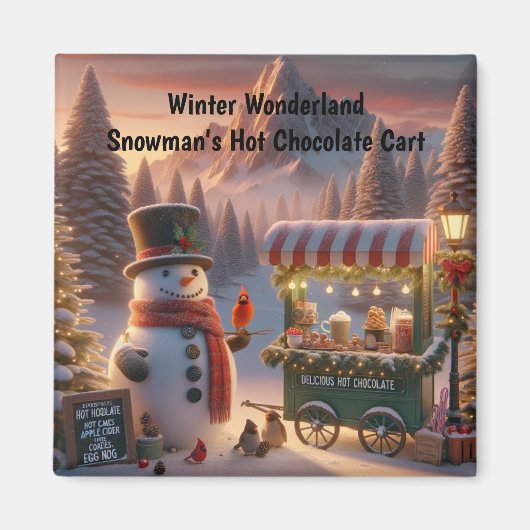 Winter Wonderland Snowman's Hot Chocolate Cart Magnet (Vorne)