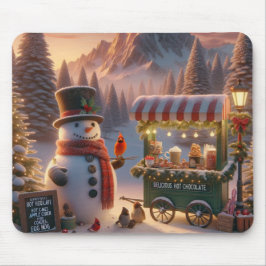 Winter Wonderland Snowman's Hot Chocolate Cart Mousepad