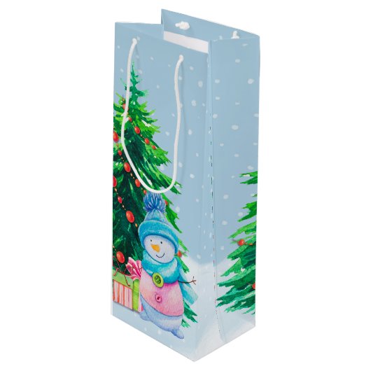 Winter Wonderland Snowmen Weinbeutel Geschenktüte Für Weinflaschen (Vorderseite Schrägansicht)