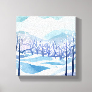 Winter Wonderland Snowy Blue Aquarellmalerei Leinwanddruck