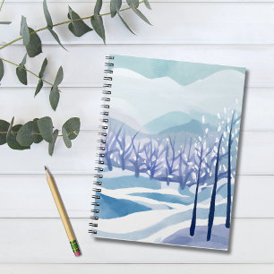 Winter Wonderland Snowy Blue Aquarellmalerei Notizblock