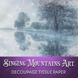 Winter Wonderland Snowy Forest and Pond Decoupage Seidenpapier