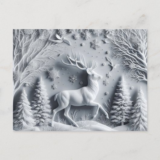 Winter Wonderland Stag Deer in Motion Postcard Postkarte (Vorderseite)