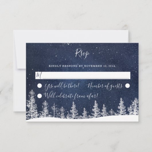 Winter Wonderland Starry Night Snow Forest Wedding RSVP Karte (Vorderseite)
