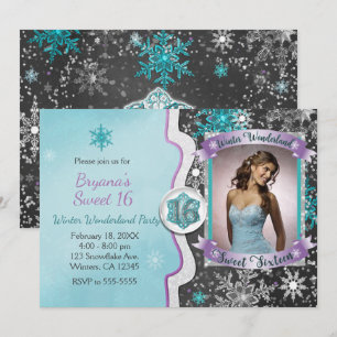 Winter Wonderland Sweet 16 Party Fotoeinladungen Einladung