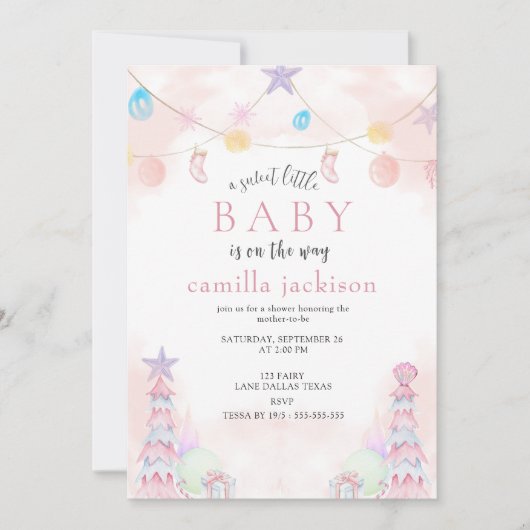 Winter Wonderland Sweet Little Baby Dusche Einladung (Vorderseite)