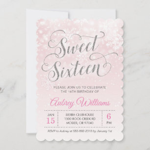 Winter Wonderland Sweet Sixteen Pink Mädchen Gebur Einladung