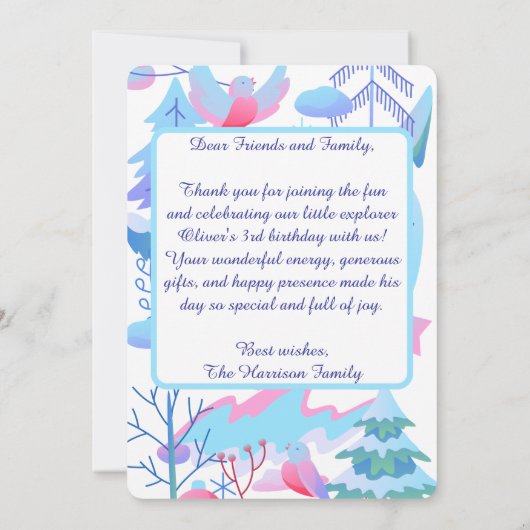 Winter Wonderland Thank You Card, Snowman Forest Dankeskarte (Rückseite)