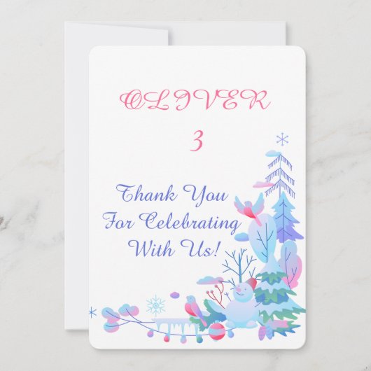 Winter Wonderland Thank You Card, Snowman Forest Dankeskarte (Vorderseite)