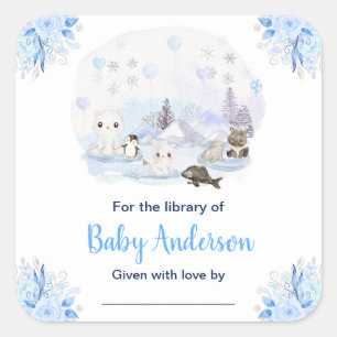 Winter Wonderland Tiere Baby Shower Exlibris Quadratischer Aufkleber