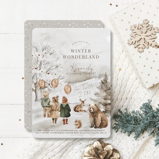 Winter Wonderland Tiere & Kindergeburtstag Einladung