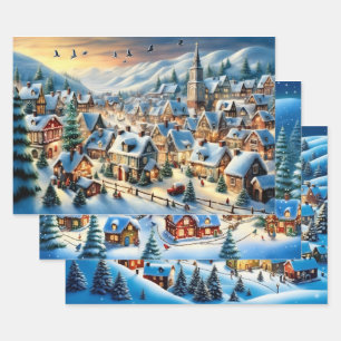 Winter Wonderland Towns Christmas Wrapping Paper Geschenkpapier Set