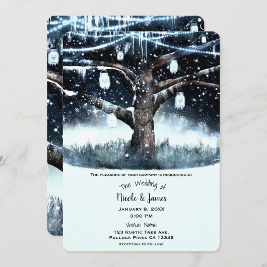 Winter Wonderland Tremlicht & Mason Jars Wedding Einladung (Vorne/Hinten)