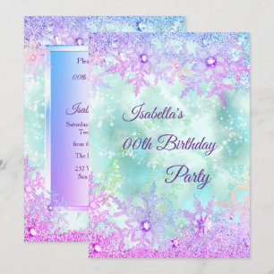 Winter Wonderland Türkis Blau Lila Rosa Party Einladung