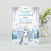 Winter Wonderland Unicorn Birthday  Einladung (Stehend Vorderseite)