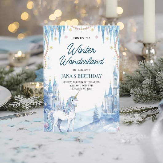 Winter Wonderland Unicorn Birthday Einladung
