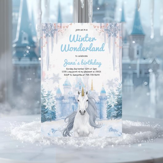 Winter Wonderland Unicorn Birthday  Einladung