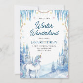 Winter Wonderland Unicorn Birthday Einladung (Vorderseite)