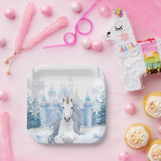 Winter Wonderland Unicorn Magical `Snow Pappteller (Party)