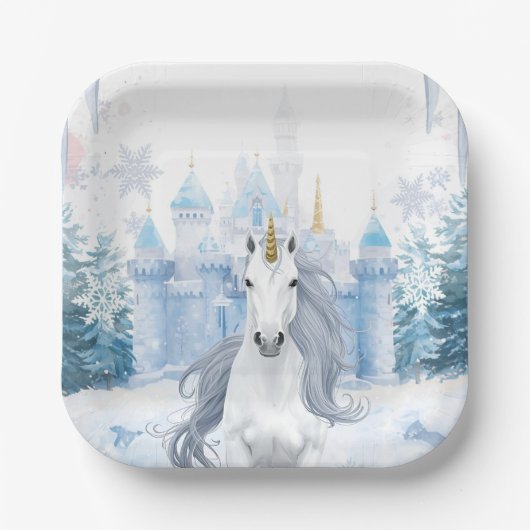 Winter Wonderland Unicorn Magical `Snow Pappteller (Vorderseite)
