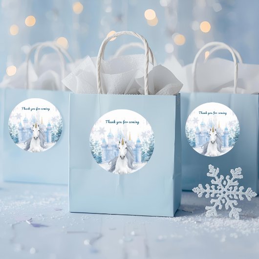 Winter Wonderland Unicorn Thank You  Runder Aufkleber