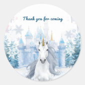 Winter Wonderland Unicorn Thank You  Runder Aufkleber (Vorderseite)