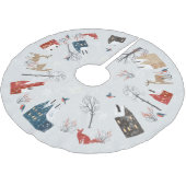 Winter Wonderland Village - Hirsche und Füchse Polyester Weihnachtsbaumdecke (Schrägansicht)