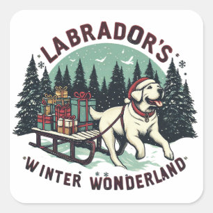 Winter Wonderland Vintag Labrador Hund Weihnachten Quadratischer Aufkleber