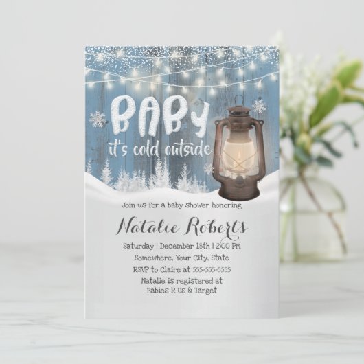 Winter Wonderland Vintag Lantern Babydusche Einladung (Stehend Vorderseite)