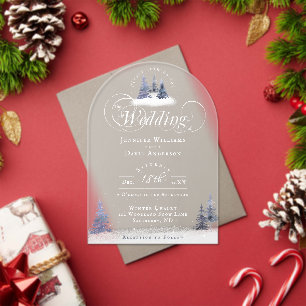 Winter Wonderland Wald Schnee Bogenform Hochzeit Acryleinladungen