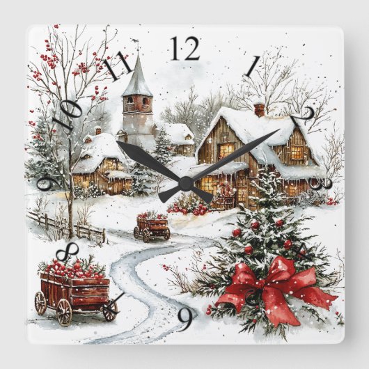 Winter Wonderland Wall Clock Quadratische Wanduhr (Vorderseite)