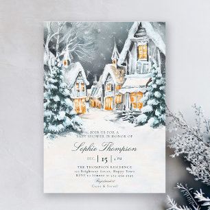 Winter Wonderland Wasserfarbe Schnee Kalte Babypar Einladung