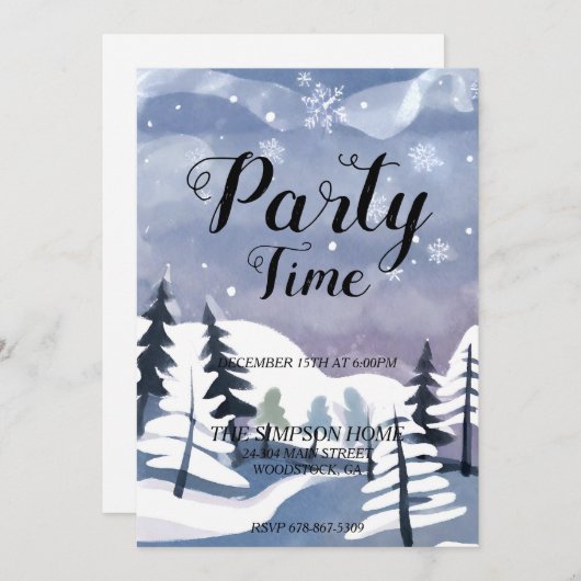 Winter Wonderland Wasserfarbe Weihnachten Einladun Einladung (Vorne/Hinten)