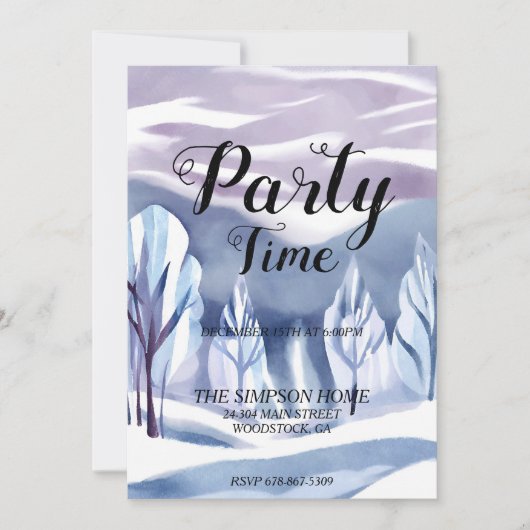 Winter Wonderland Wasserfarbe Weihnachten Einladun Einladung (Vorderseite)