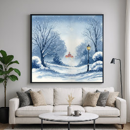 Winter Wonderland - Wasserfarbenwelt Landschaft Poster