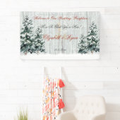 Winter Wonderland Wedding BirchTrees Stars Snow Banner (Insitu)