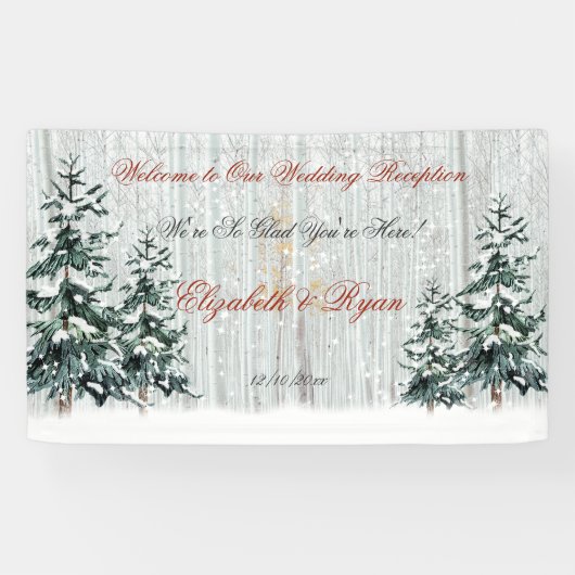 Winter Wonderland Wedding BirchTrees Stars Snow Banner (Horizontal)