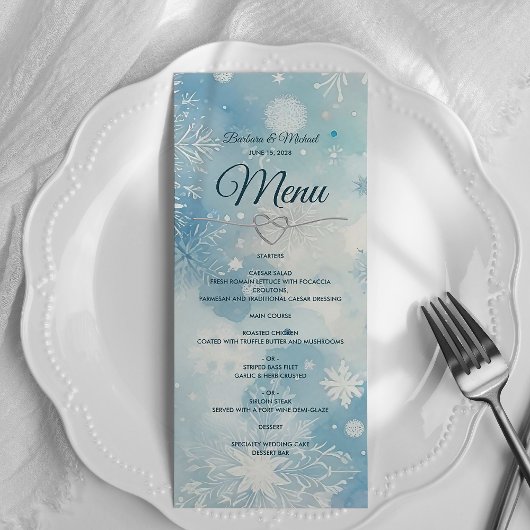 Winter Wonderland Wedding Menu Card Menükarte