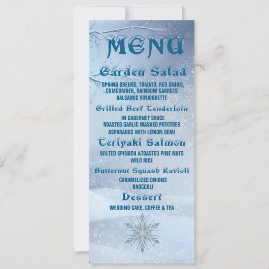 Winter Wonderland Wedding Menu Einladung (Vorderseite)