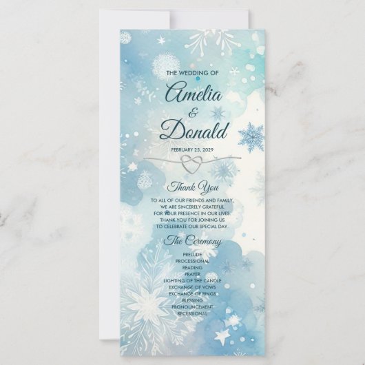 Winter Wonderland Wedding Program Card (Vorderseite)
